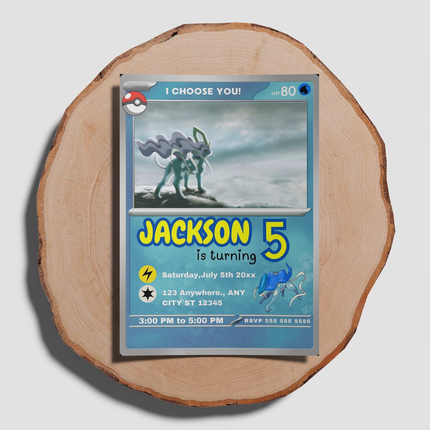 Suicune Invitation Template | Pokemon Card Birthday Invite - CreativeRino