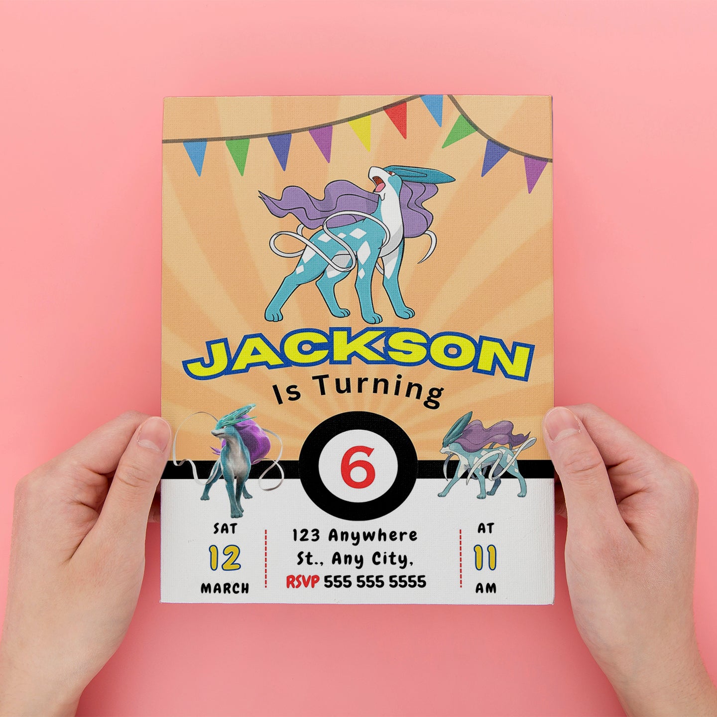 Suicune Pokemon Birthday Party Invitation Template - CreativeRino