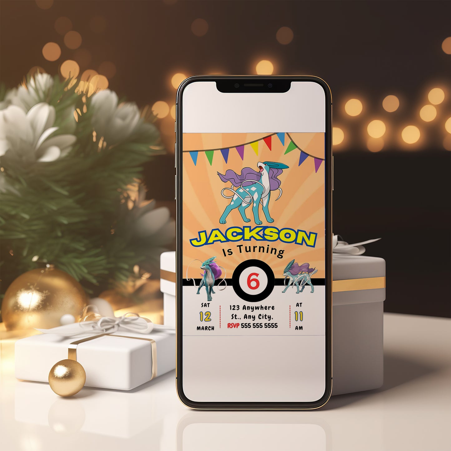 Suicune Pokemon Birthday Party Invitation Template - CreativeRino