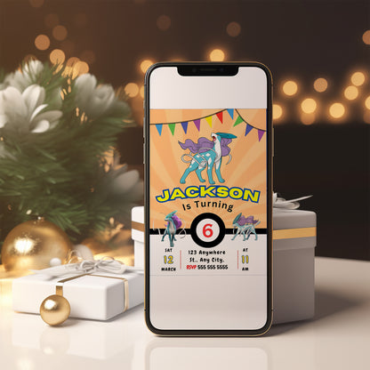 Suicune Pokemon Birthday Party Invitation Template - CreativeRino