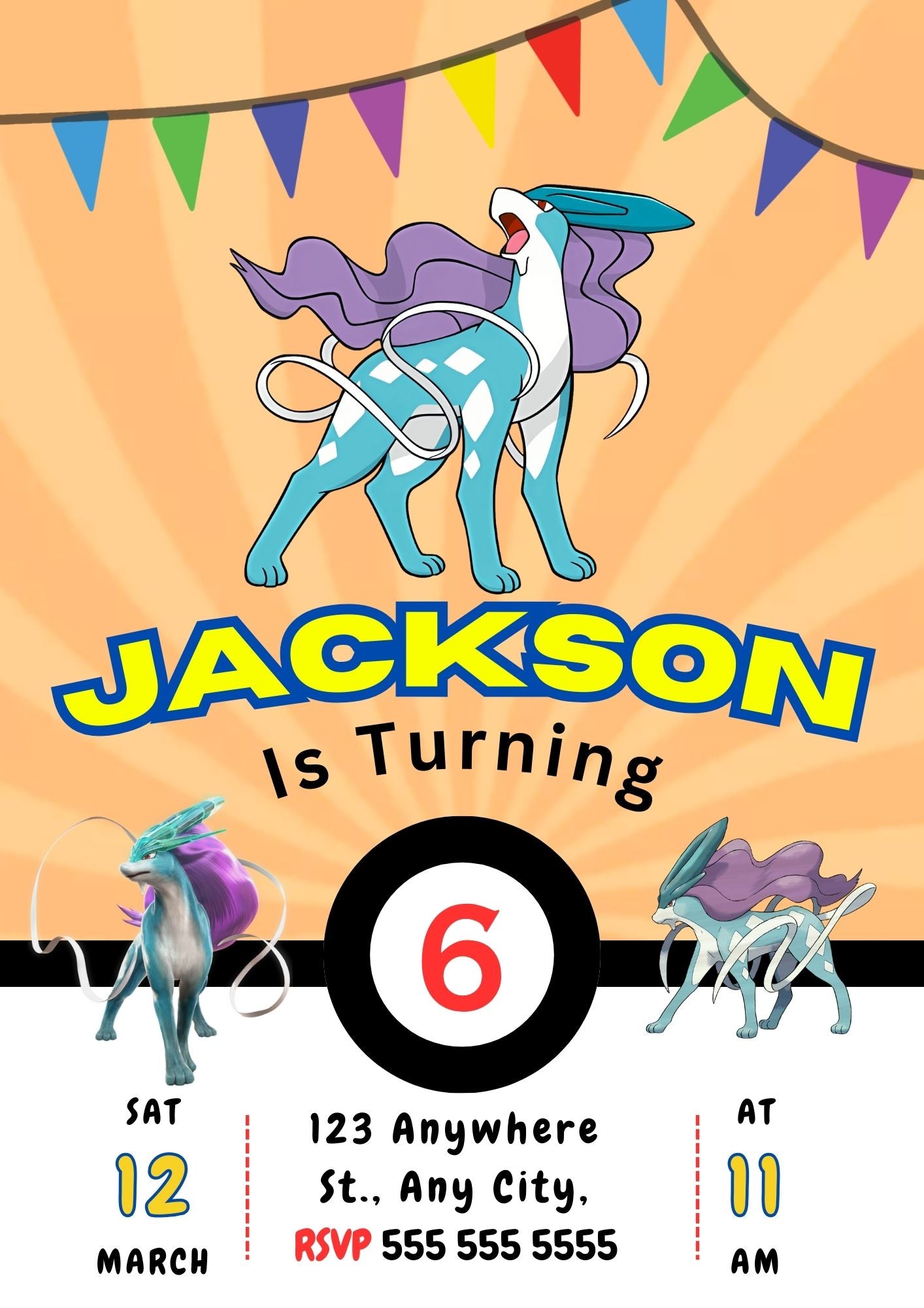 Suicune Pokemon Birthday Party Invitation Template - CreativeRino