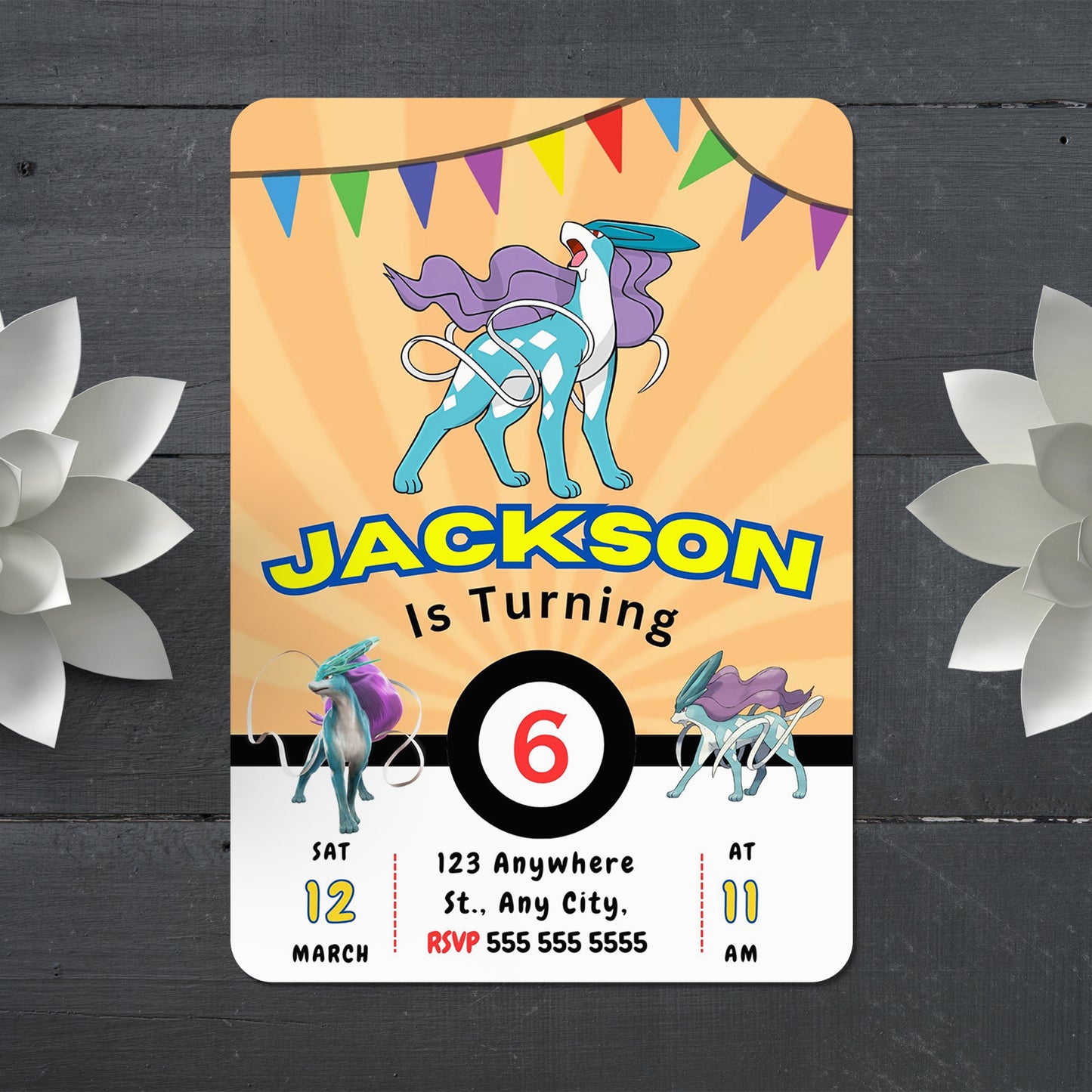 Suicune Pokemon Birthday Party Invitation Template - CreativeRino