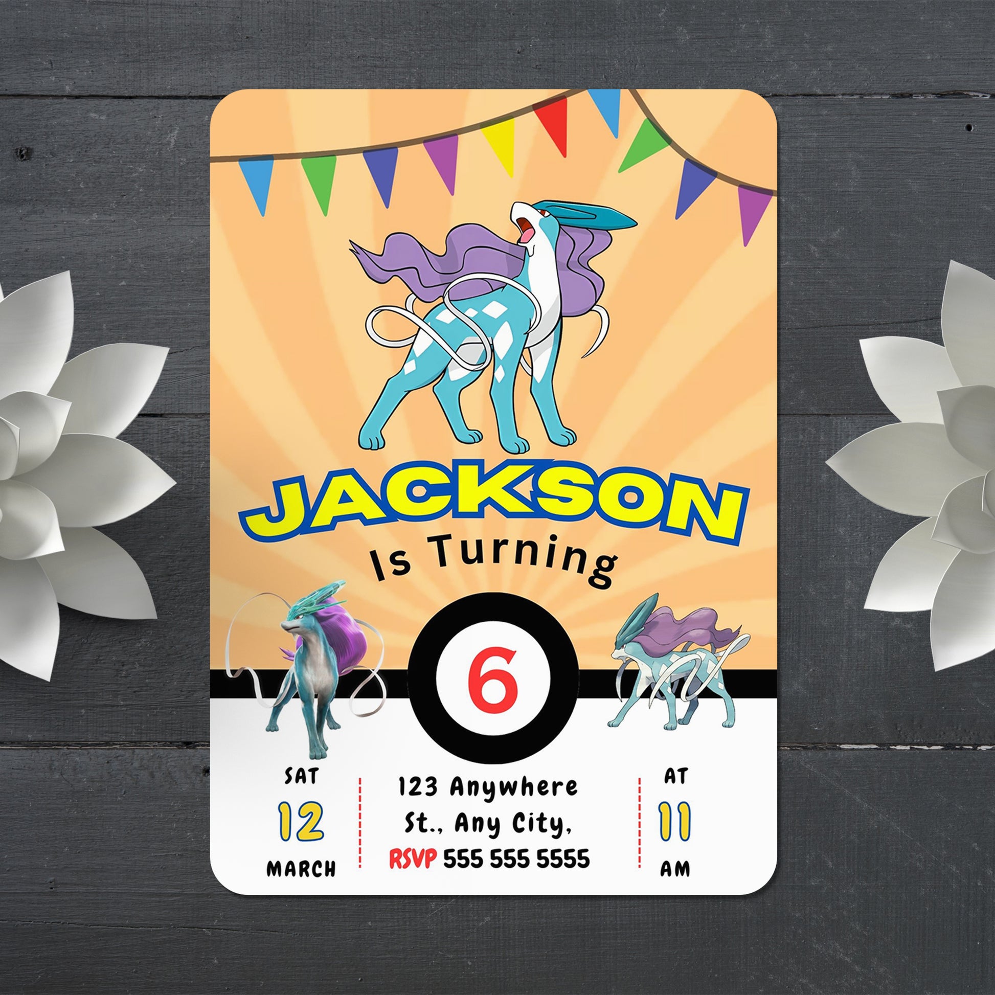 Suicune Pokemon Birthday Party Invitation Template - CreativeRino