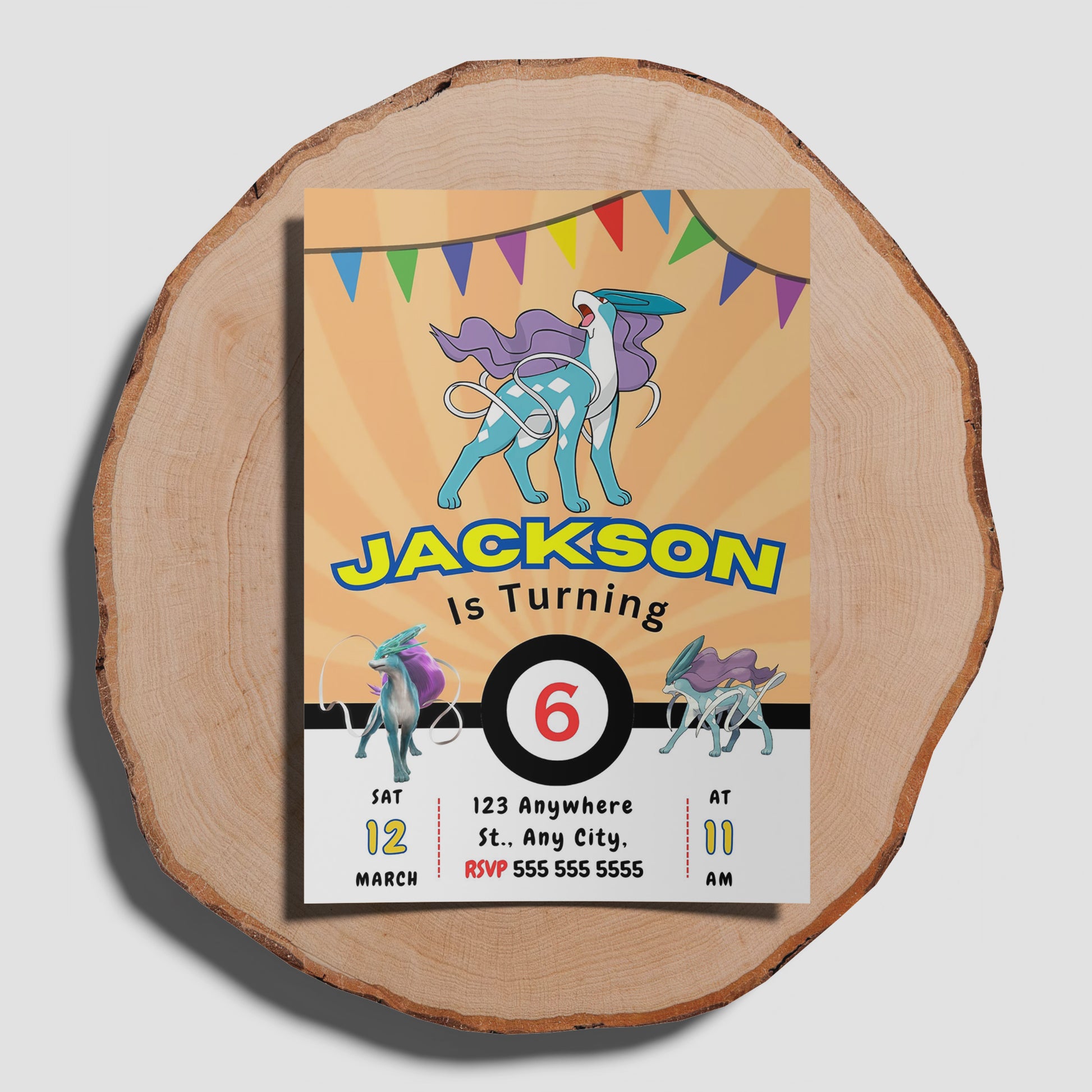 Suicune Pokemon Birthday Party Invitation Template - CreativeRino