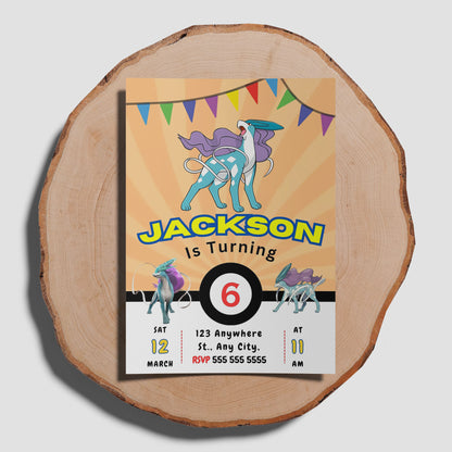 Suicune Pokemon Birthday Party Invitation Template - CreativeRino