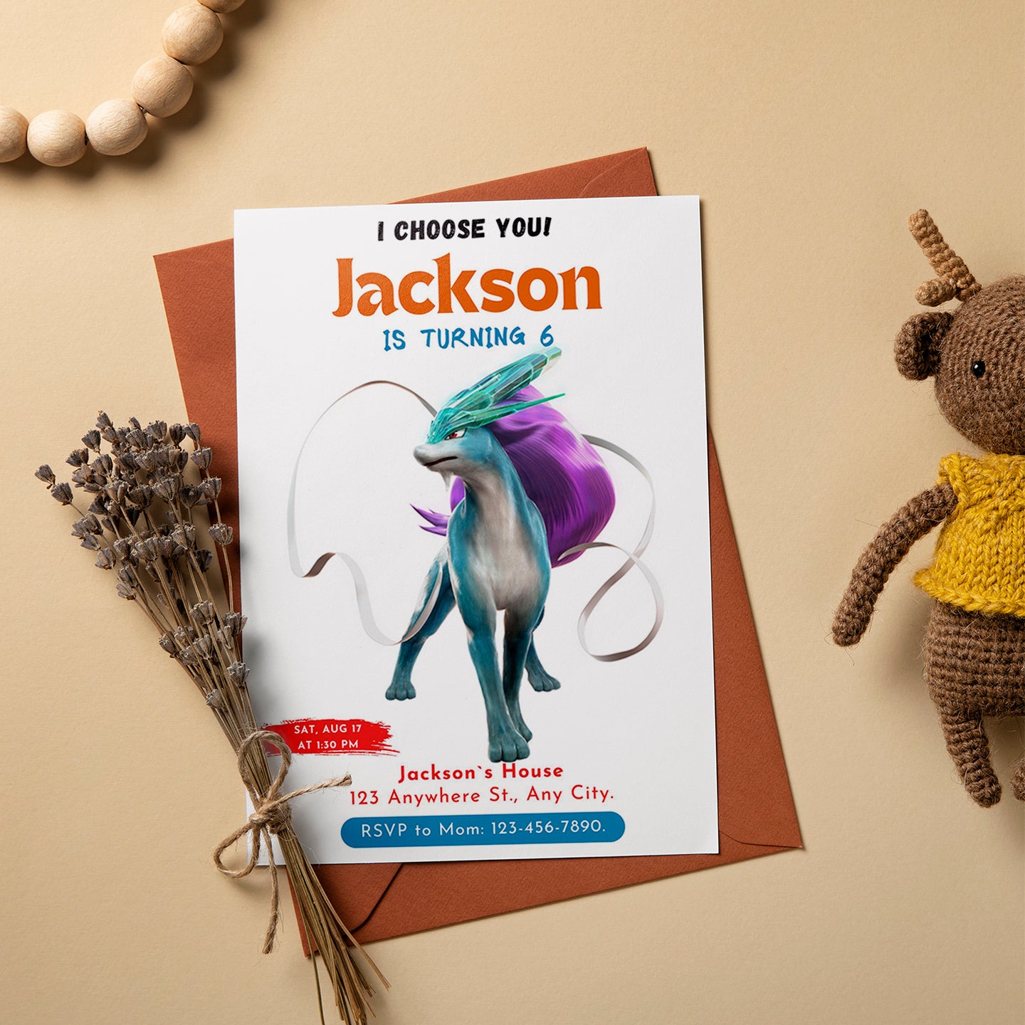 Suicune Birthday Party Invitation Template | Pokemon Invite - CreativeRino