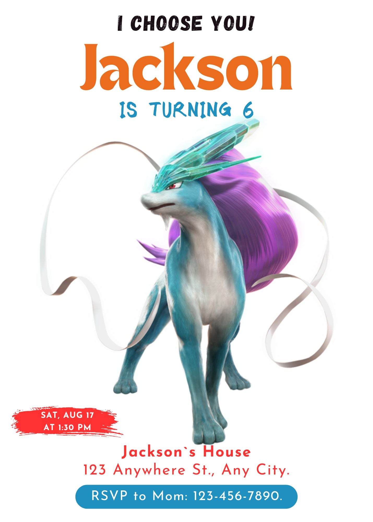 Suicune Birthday Party Invitation Template | Pokemon Invite - CreativeRino