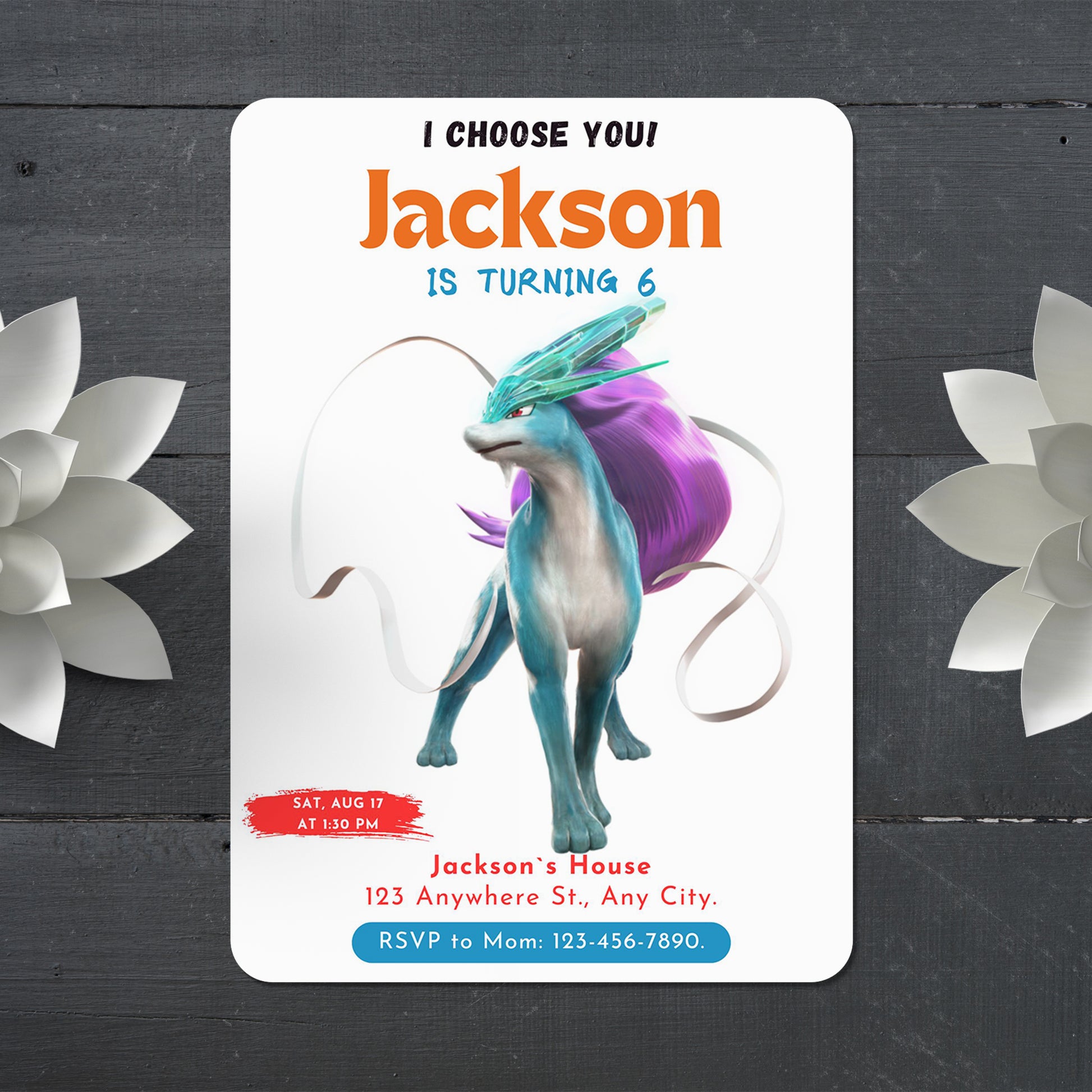 Suicune Birthday Party Invitation Template | Pokemon Invite - CreativeRino