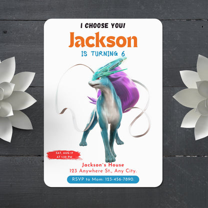 Suicune Birthday Party Invitation Template | Pokemon Invite - CreativeRino