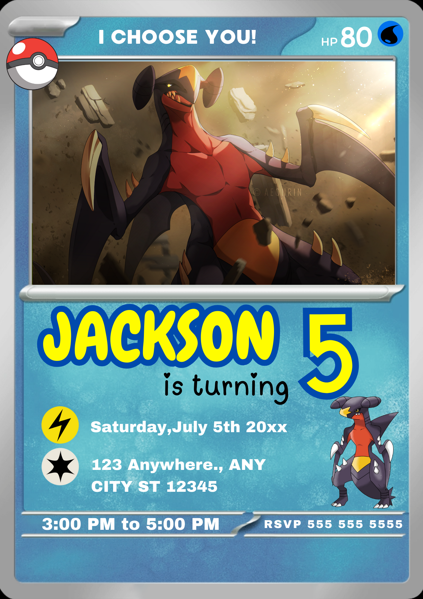 Garchomp Invitation Template | Pokemon Card Birthday Invite - CreativeRino