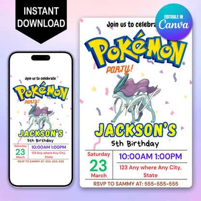 Suicune Birthday Invitation Template | Pokemon Invite - CreativeRino