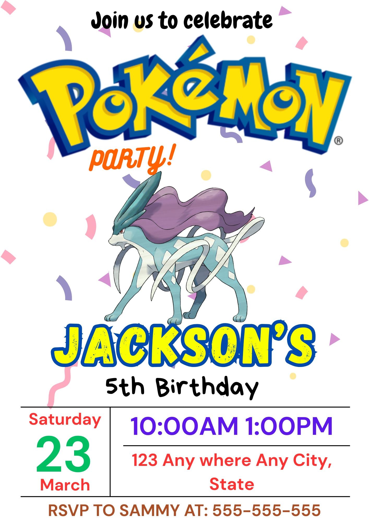 Suicune Birthday Invitation Template | Pokemon Invite - CreativeRino