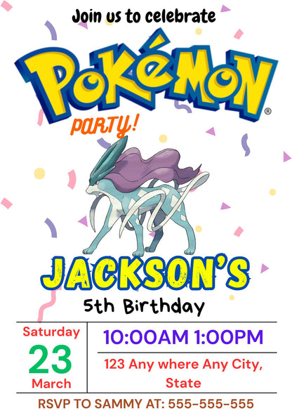 Suicune Birthday Invitation Template | Pokemon Invite - CreativeRino