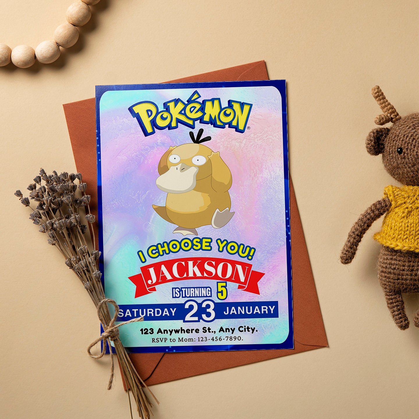 Psyduck Invitation Template | Pokemon Birthday Invite - CreativeRino