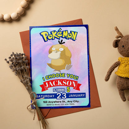 Psyduck Invitation Template | Pokemon Birthday Invite - CreativeRino