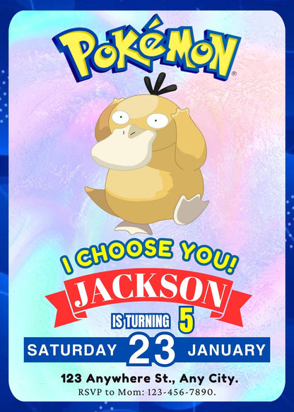 Psyduck Invitation Template | Pokemon Birthday Invite - CreativeRino