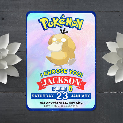 Psyduck Invitation Template | Pokemon Birthday Invite - CreativeRino