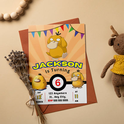 Psyduck Pokemon Birthday Party Invitation Template - CreativeRino