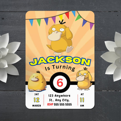 Psyduck Pokemon Birthday Party Invitation Template - CreativeRino