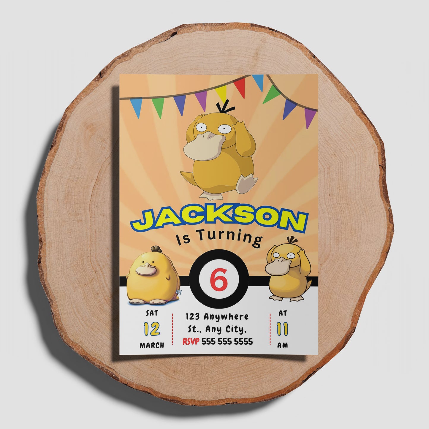 Psyduck Pokemon Birthday Party Invitation Template - CreativeRino
