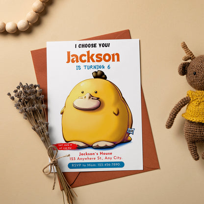 Psyduck Birthday Party Invitation Template | Pokemon Invite - CreativeRino