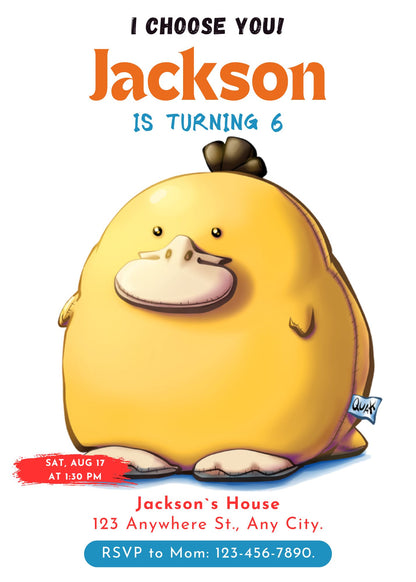 Psyduck Birthday Party Invitation Template | Pokemon Invite - CreativeRino