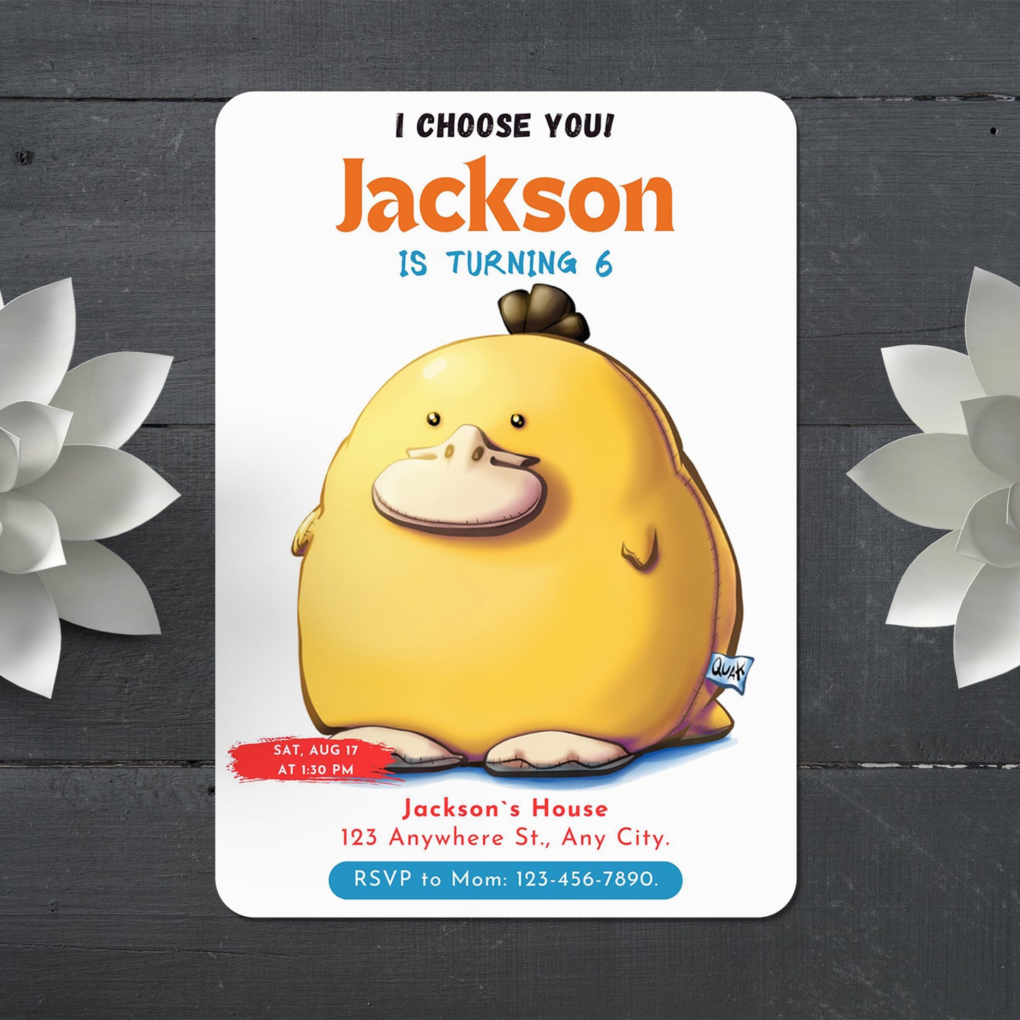 Psyduck Birthday Party Invitation Template | Pokemon Invite - CreativeRino