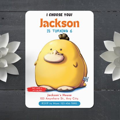 Psyduck Birthday Party Invitation Template | Pokemon Invite - CreativeRino