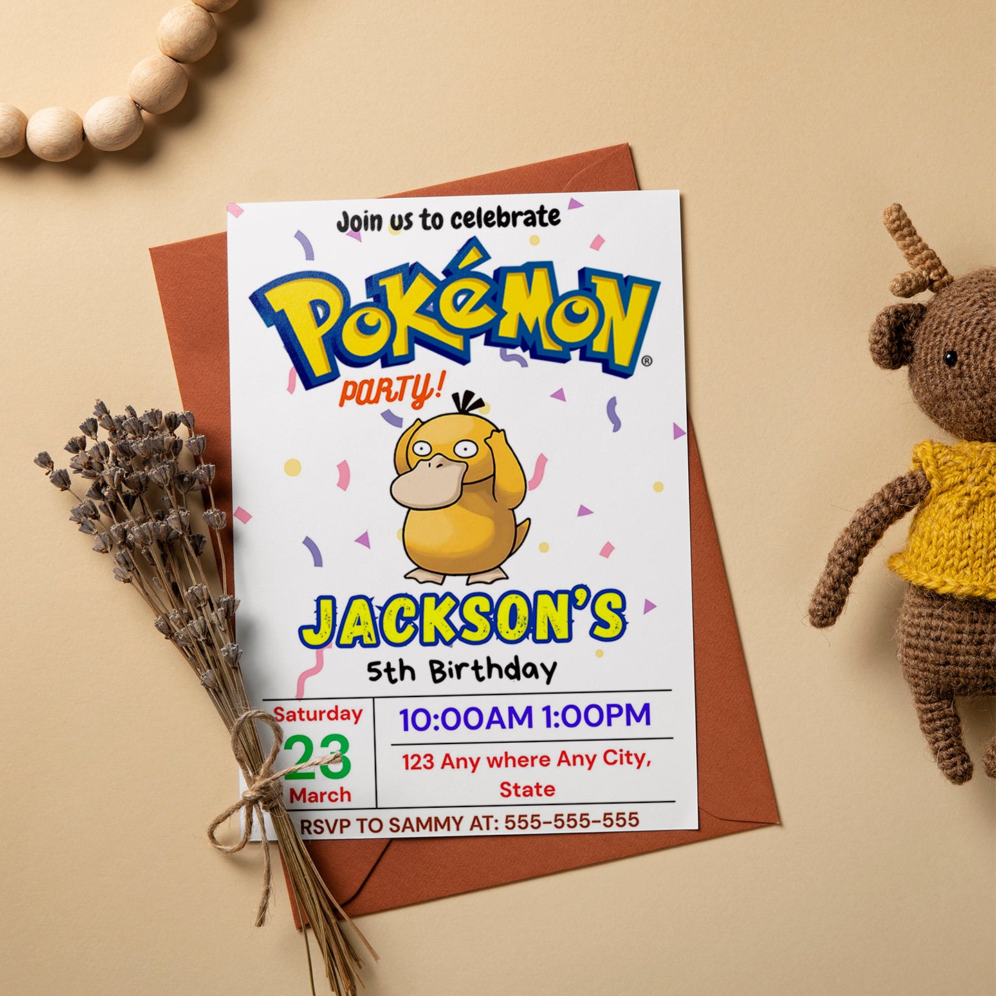 Psyduck Birthday Invitation Template | Pokemon Invite - CreativeRino