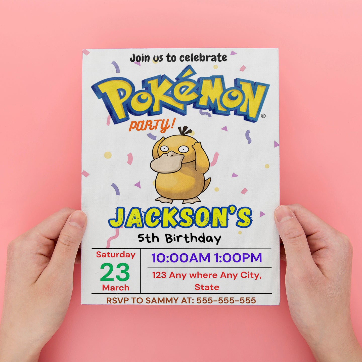 Psyduck Birthday Invitation Template | Pokemon Invite - CreativeRino