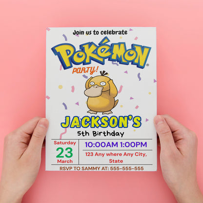 Psyduck Birthday Invitation Template | Pokemon Invite - CreativeRino