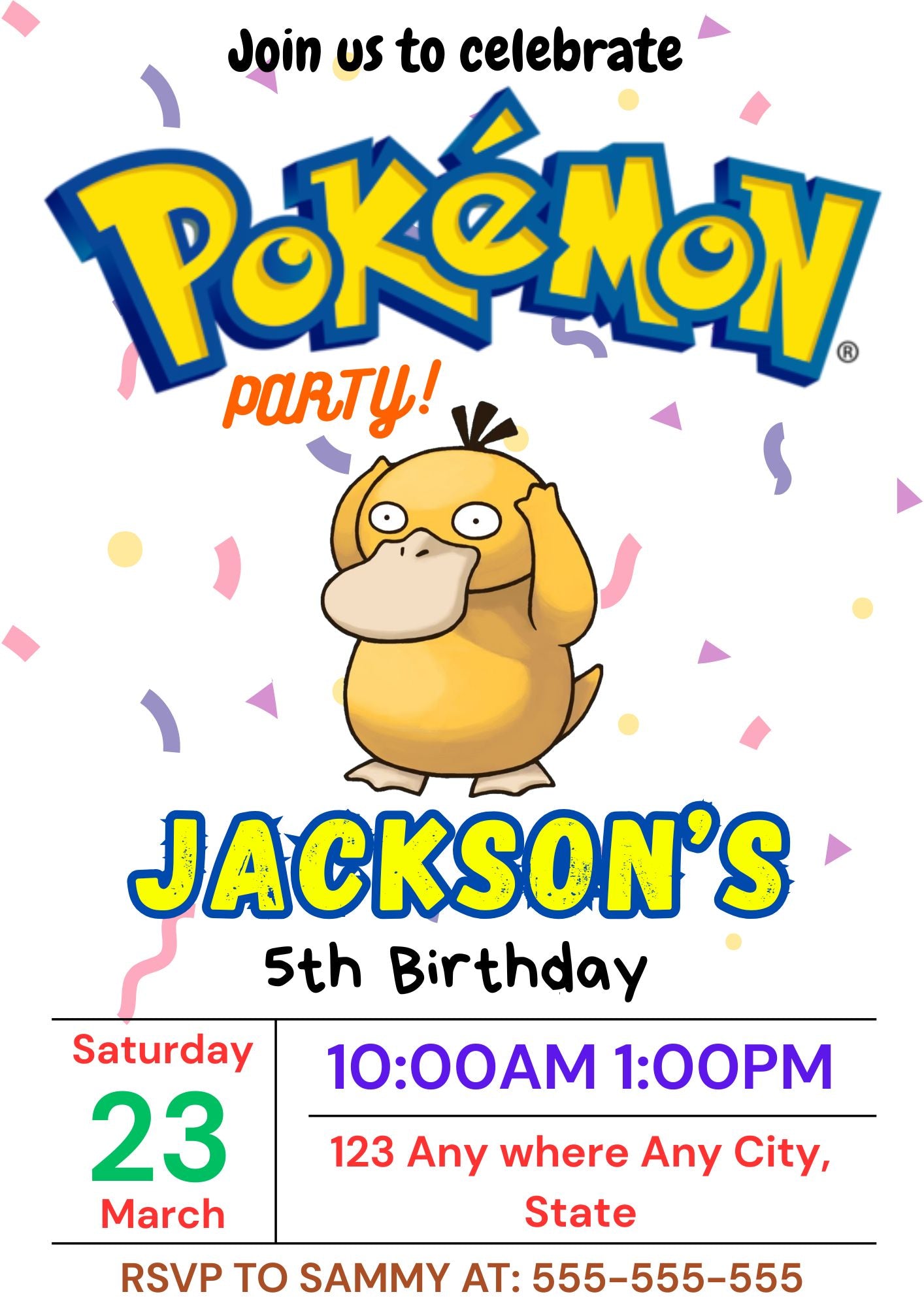 Psyduck Birthday Invitation Template | Pokemon Invite - CreativeRino