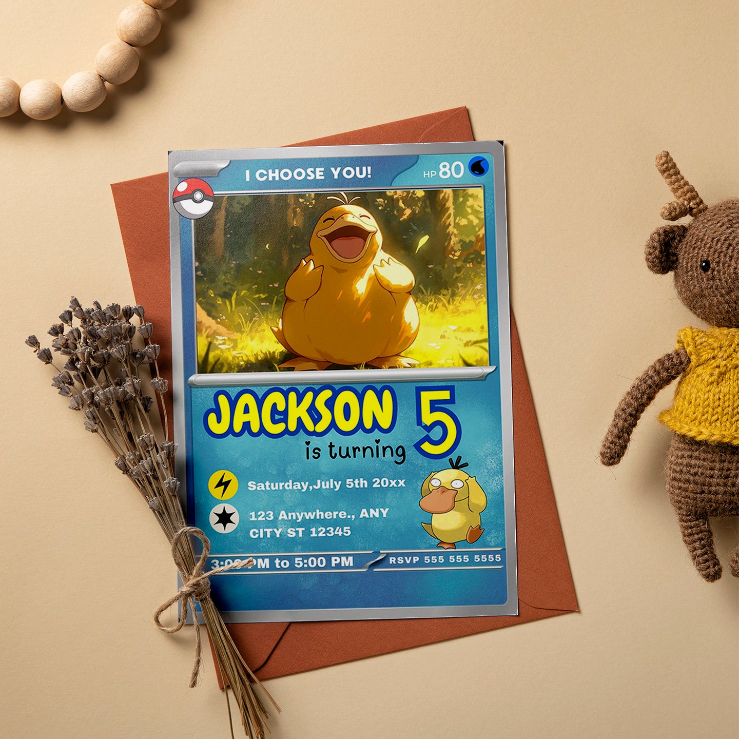 Psyduck Invitation Template | Pokemon Card Birthday Invite - CreativeRino
