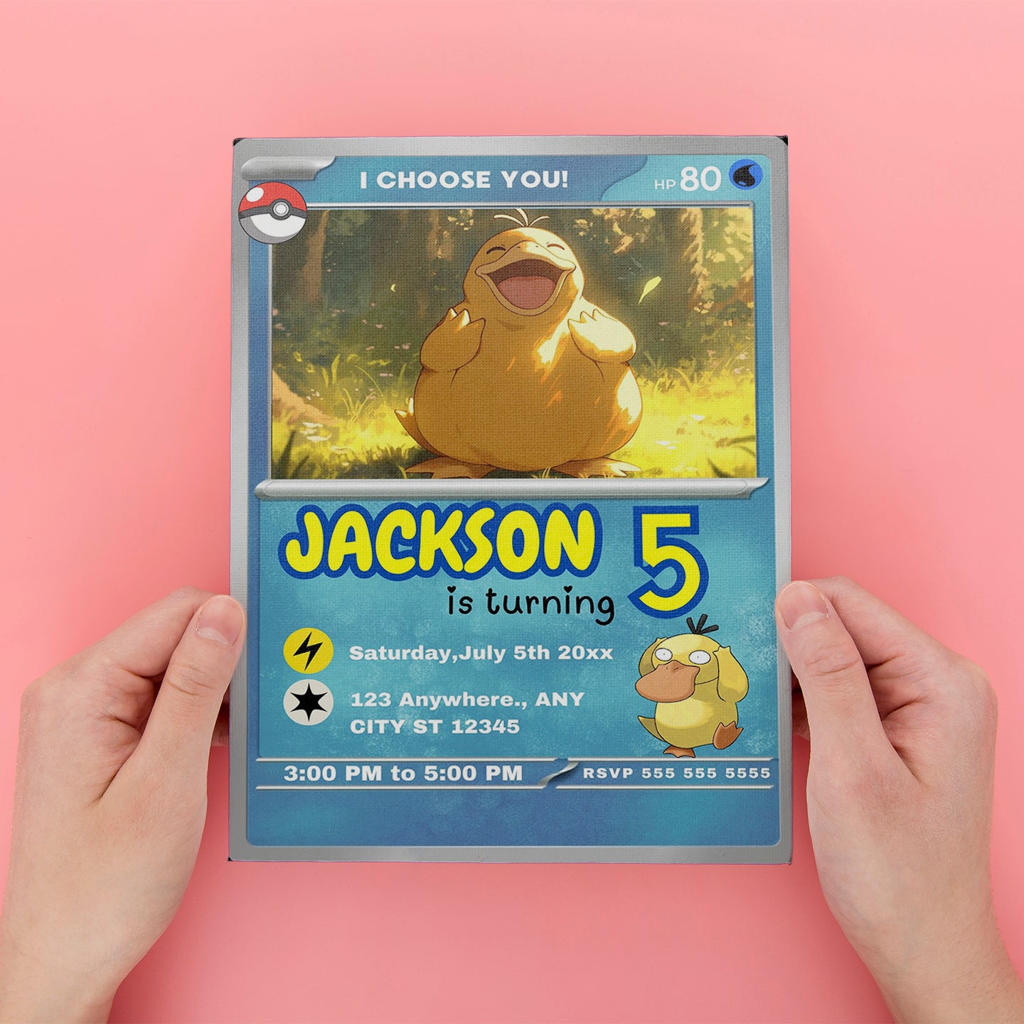 Psyduck Invitation Template | Pokemon Card Birthday Invite - CreativeRino