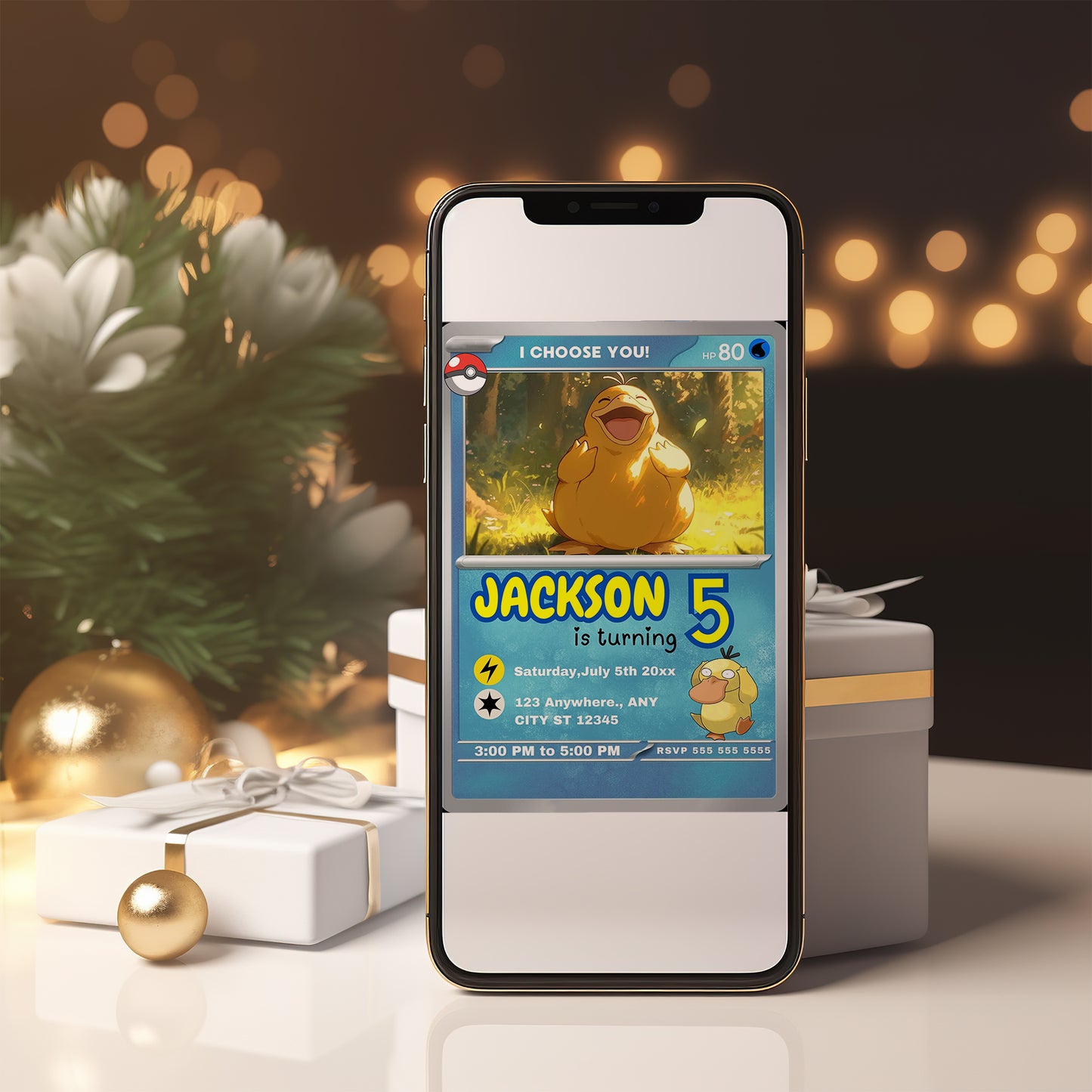 Psyduck Invitation Template | Pokemon Card Birthday Invite - CreativeRino