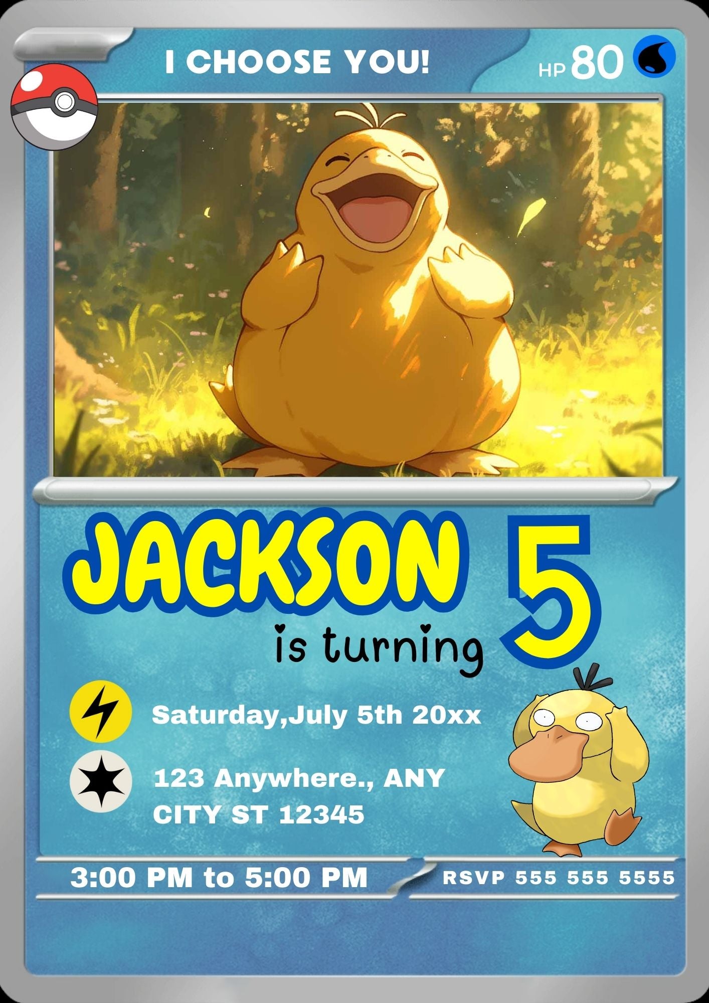 Psyduck Invitation Template | Pokemon Card Birthday Invite - CreativeRino