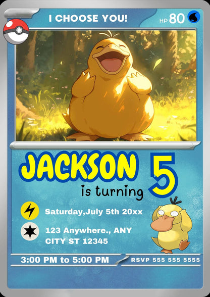 Psyduck Invitation Template | Pokemon Card Birthday Invite - CreativeRino