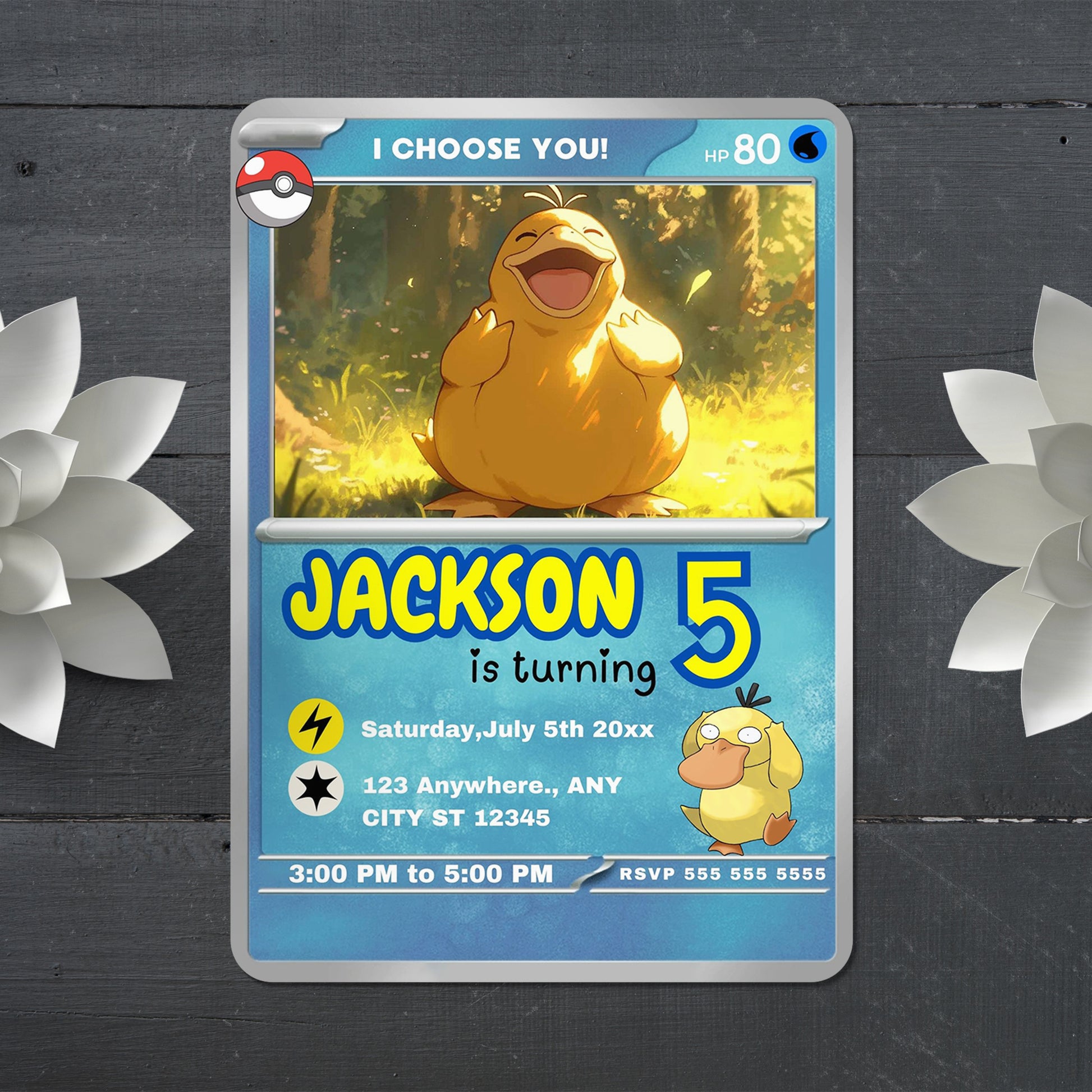 Psyduck Invitation Template | Pokemon Card Birthday Invite - CreativeRino