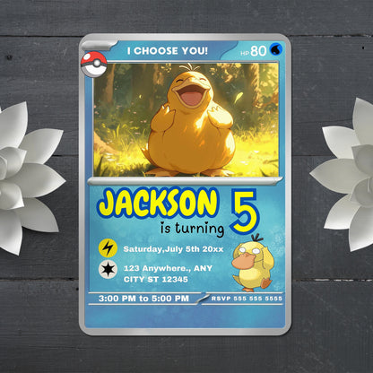 Psyduck Invitation Template | Pokemon Card Birthday Invite - CreativeRino