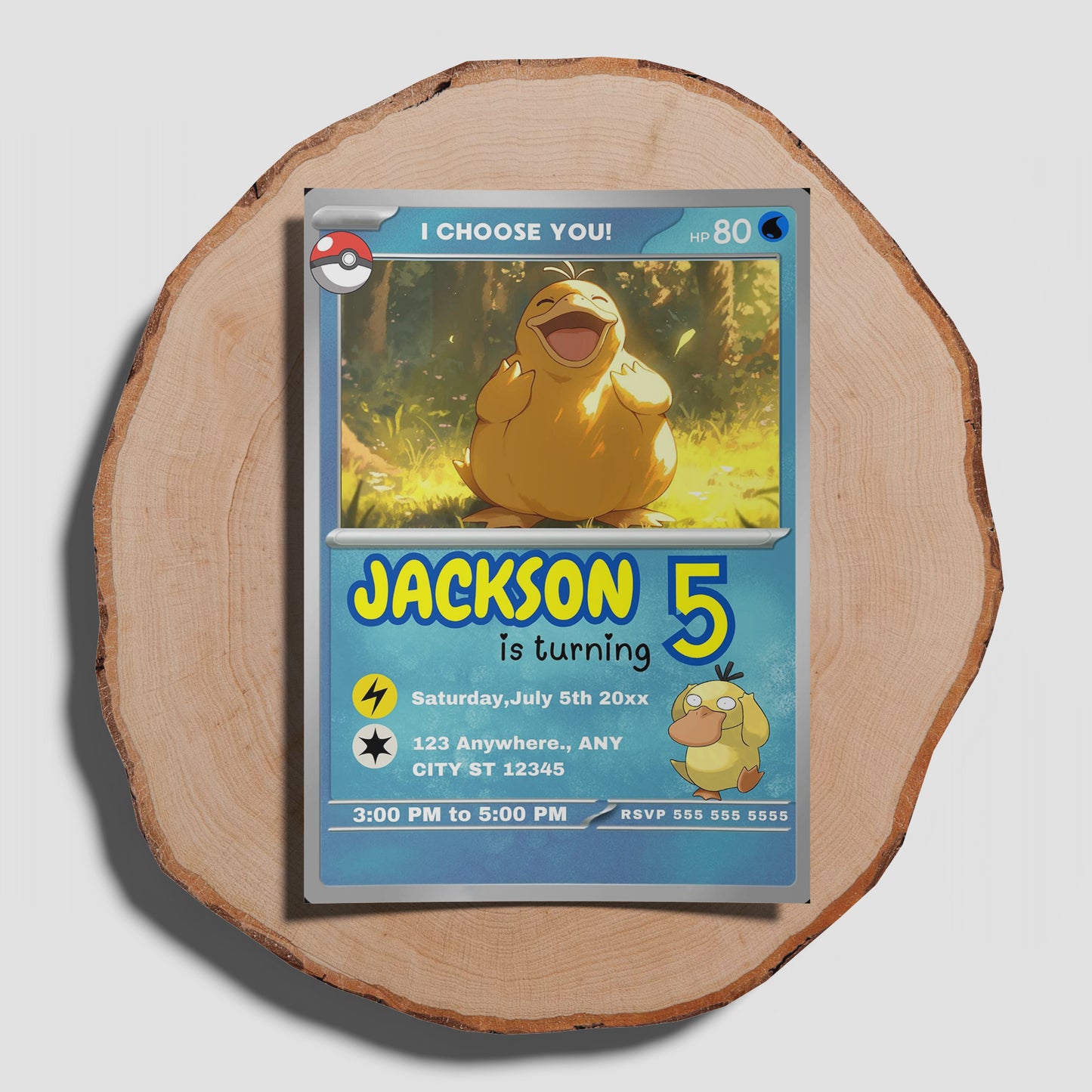 Psyduck Invitation Template | Pokemon Card Birthday Invite - CreativeRino