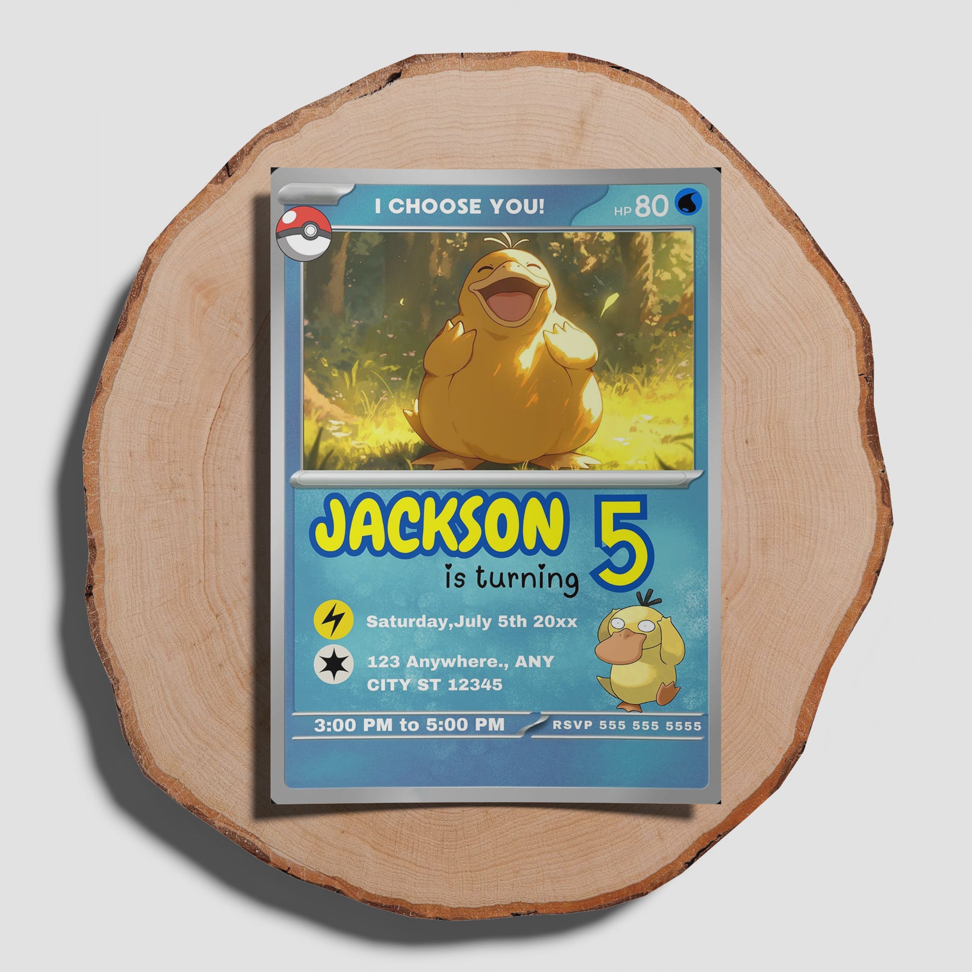 Psyduck Invitation Template | Pokemon Card Birthday Invite - CreativeRino