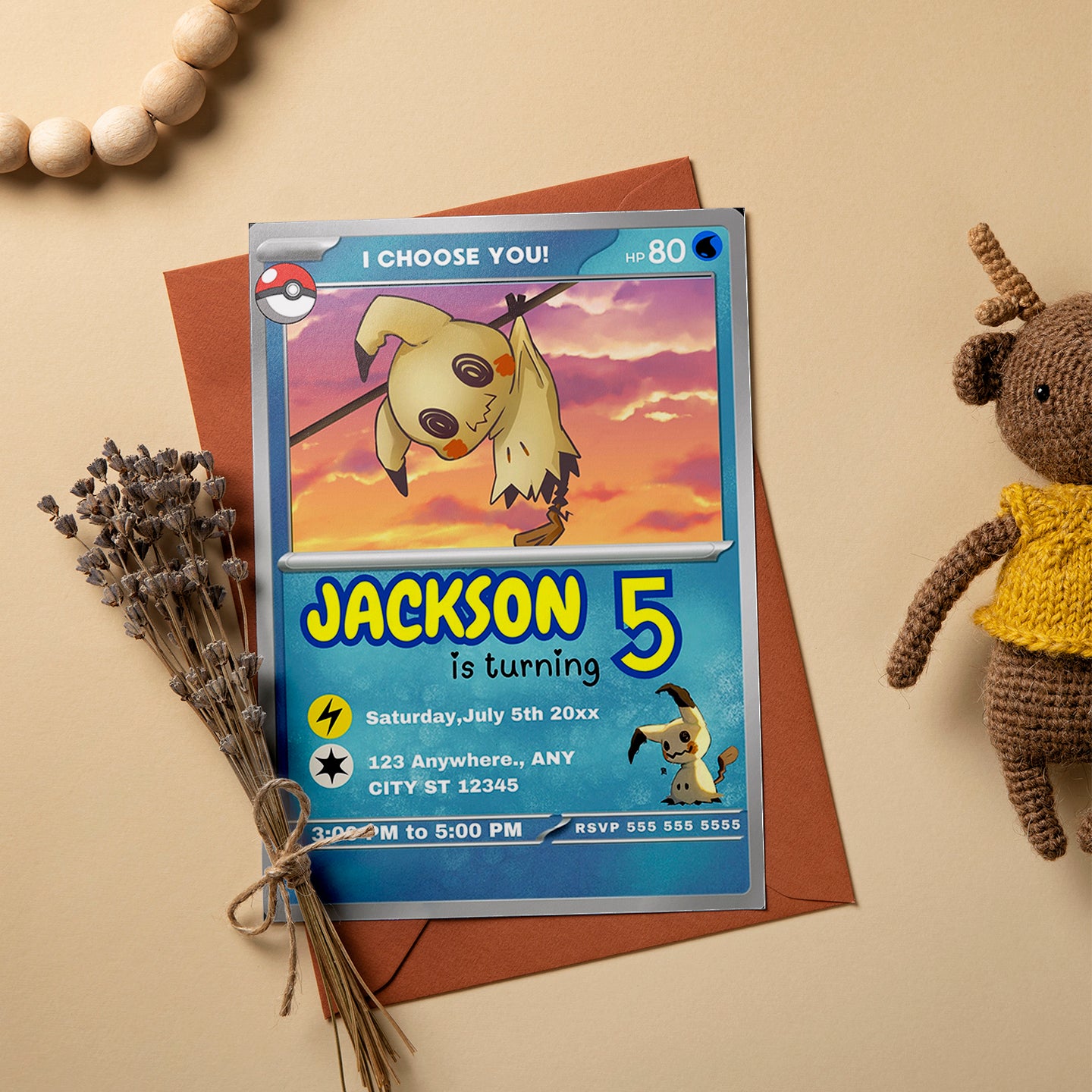 Mimikyu Invitation Template | Pokemon Card Birthday Invite - CreativeRino