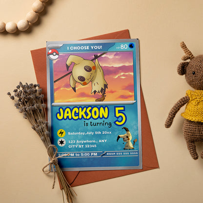 Mimikyu Invitation Template | Pokemon Card Birthday Invite - CreativeRino