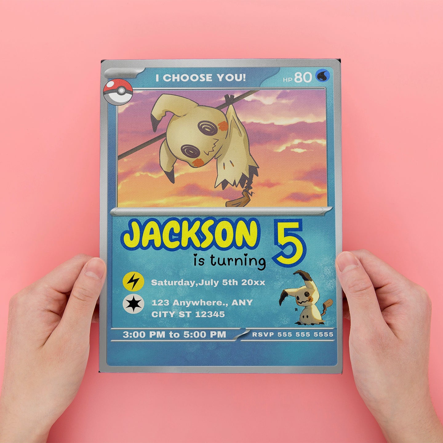 Mimikyu Invitation Template | Pokemon Card Birthday Invite - CreativeRino