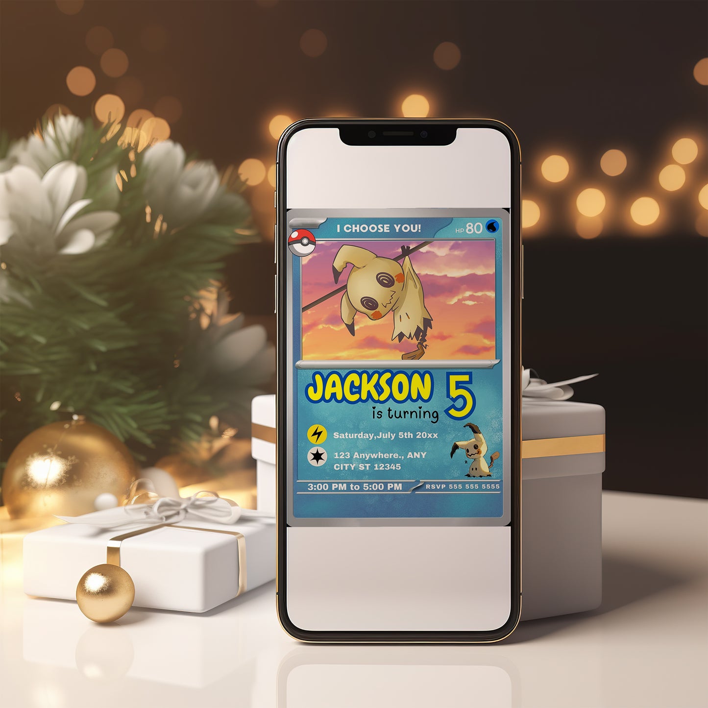 Mimikyu Invitation Template | Pokemon Card Birthday Invite - CreativeRino