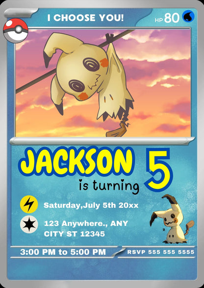 Mimikyu Invitation Template | Pokemon Card Birthday Invite - CreativeRino