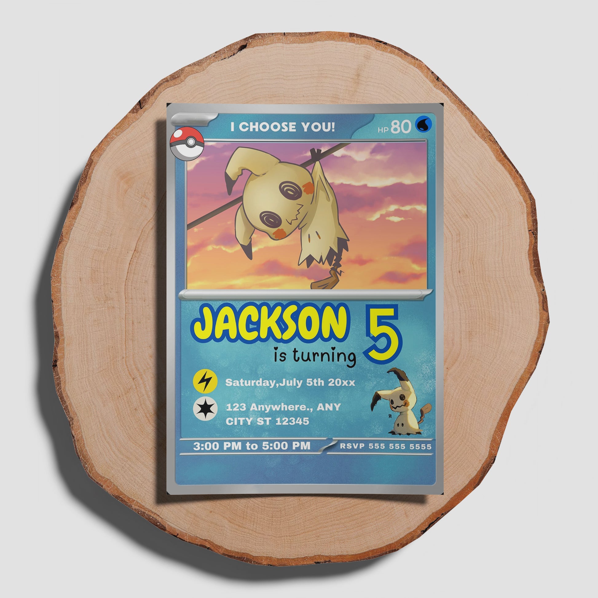 Mimikyu Invitation Template | Pokemon Card Birthday Invite - CreativeRino