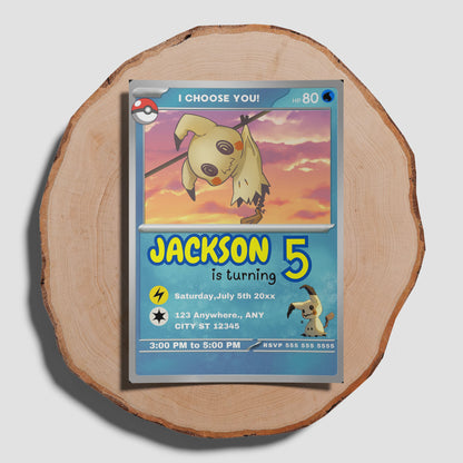 Mimikyu Invitation Template | Pokemon Card Birthday Invite - CreativeRino