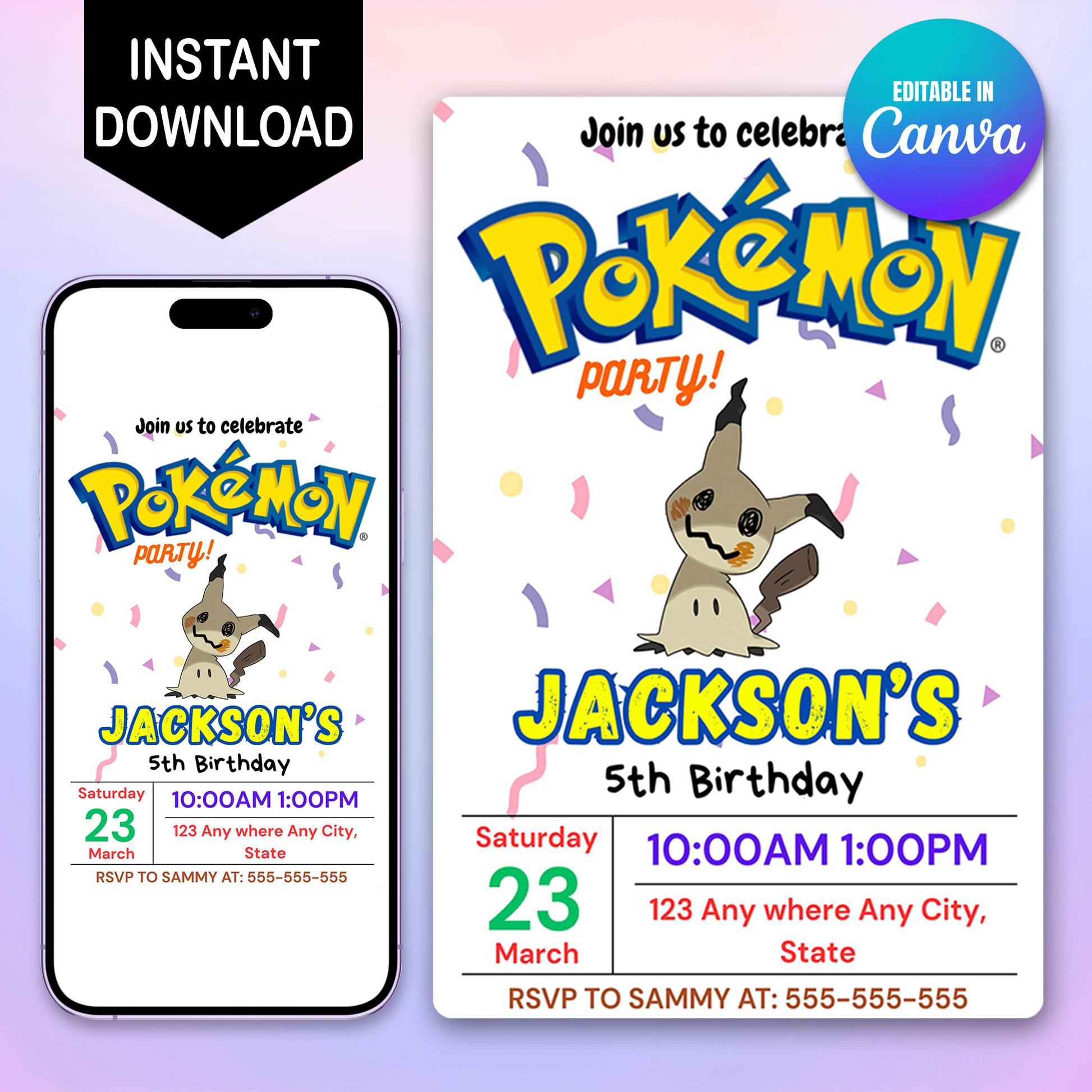 Mimikyu Birthday Invitation Template | Pokemon Invite - CreativeRino