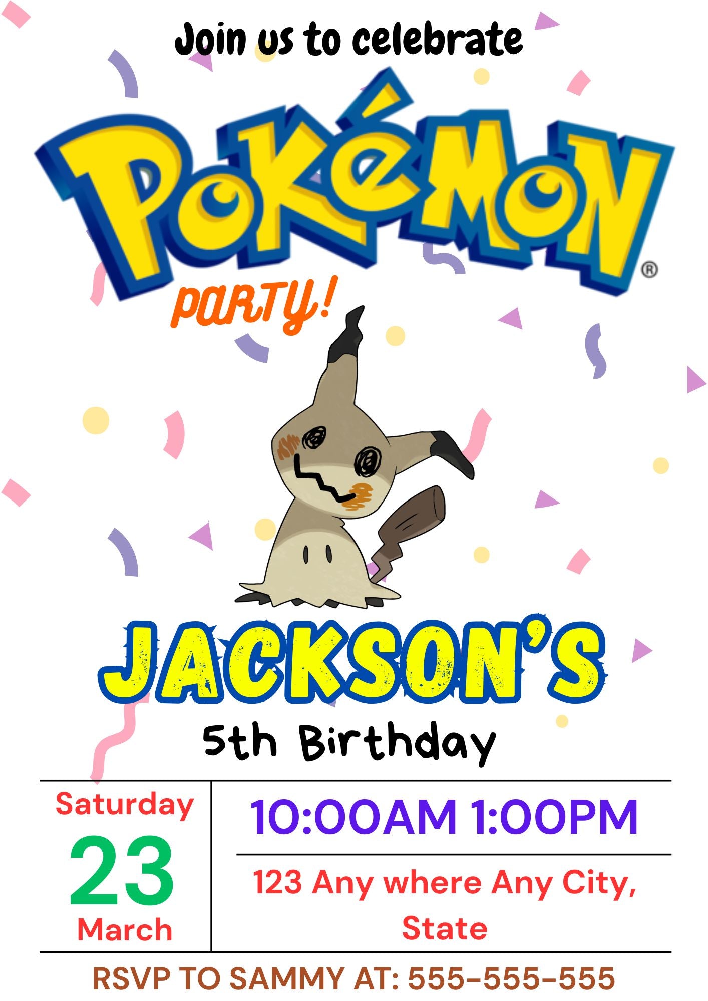 Mimikyu Birthday Invitation Template | Pokemon Invite - CreativeRino